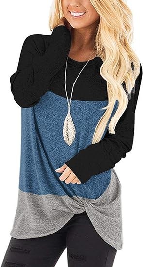 SHIBEVER Long Sleeve Women Tops: Fall Casual Tunic Shirts for Womens Round Neck Twist Knotted Tee Blouses
