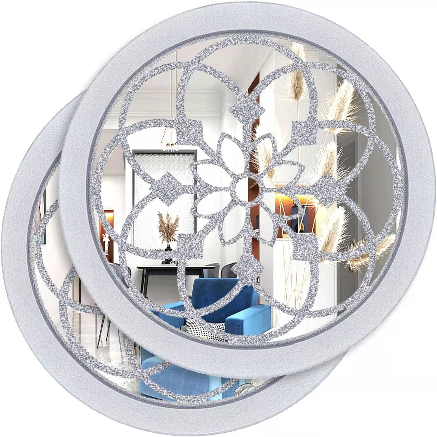 Wocred 20inch 2 PCS Round Modern Decorative Wall Mirror,Premium and Shiny Accent Mirrors,Silver Color Entry Mirror for Bathroom Renovation,Bedrooms,Living Rooms and More
