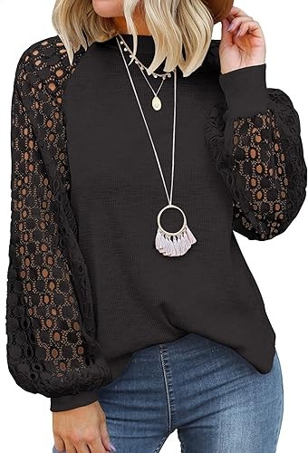 MIHOLL Women’s Long Sleeve Tops Lace Casual Loose Blouses T Shirts