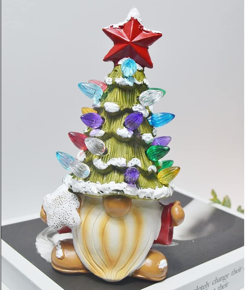 Christmas Decorations Indoor, Tabletop Resin Christmas Tree Light up Mini Artificial Christmas Tree Decor for Home Room Fireplace Office