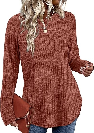 WIHOLL Long Sleeve Shirts for Women Fall Sweaters 2025 Lightweight Casual Tunic Tops Loose Fit Winter Clothing S-2XL