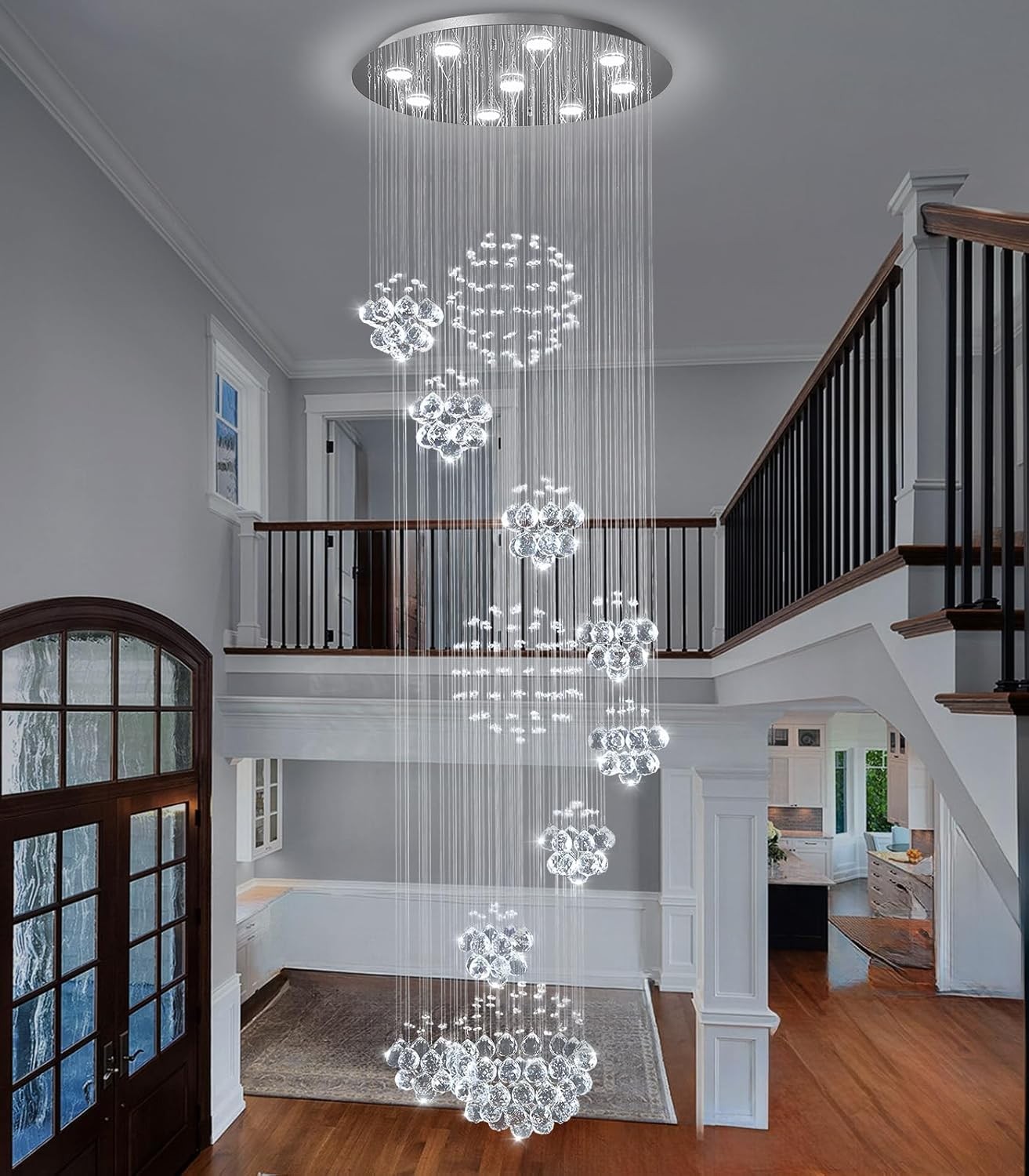 D24'' x H78'' Modern Large Chandelier for Foyer Glam Chandelier Raindrop Crystal Chandeliers LED Dimmable High Ceiling Light Fixtures for Staircaes Hallway Entryway