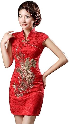 Cosplay Life Red and Gold Phoenix Brocade Chinese Traditional Cheongsam Dress for Women