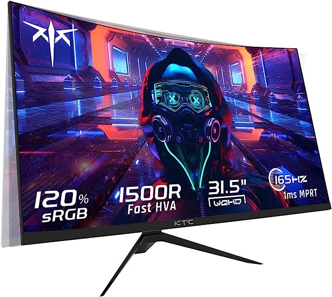 KTC 32 inch Curved Gaming Monitor, 2K 165Hz Monitor, 1440P 144Hz Monitor, 1500R Frameless, 1ms, HDR, FreeSync Premium, DisplayPort/HDMI/USB, VESA Wall Mount, PC Monitor, H32S17